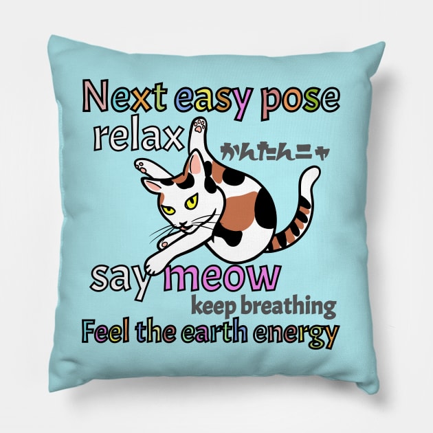 Yoga Instructor Calico Cat "Next Easy Pose" Pillow by KL Chocmocc