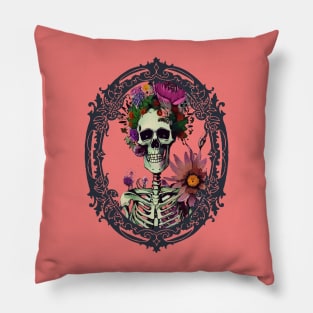 Gothic Skeleton Flowers Pillow