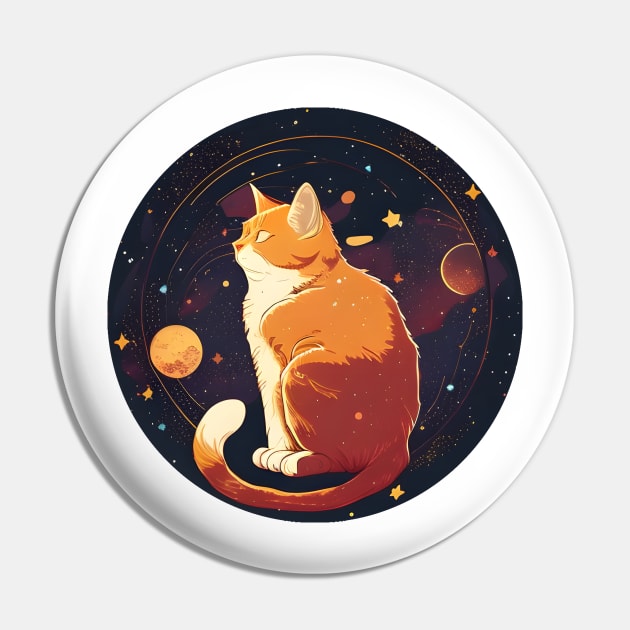 Cat Beautiful Moon - Playful Lunar Cat Moon and Stars Pin by WilliamHoraceBatezell