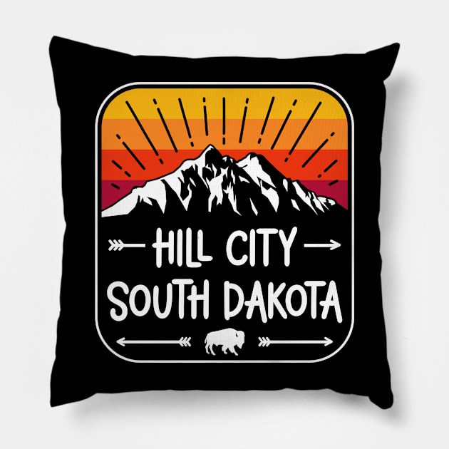 Hill City South Dakota Vintage Mountain Sunset Pillow by SouthDakotaGifts