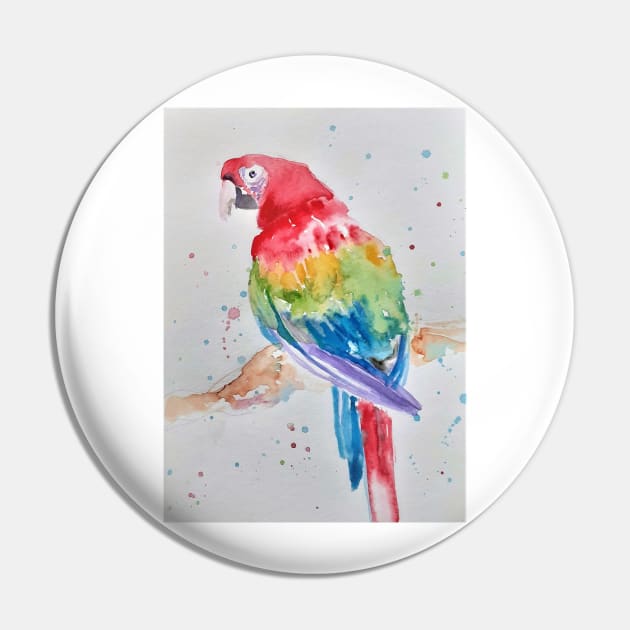 Macaw Parrot Watercolor Painting - Rainbow Coloured Pin by SarahRajkotwala