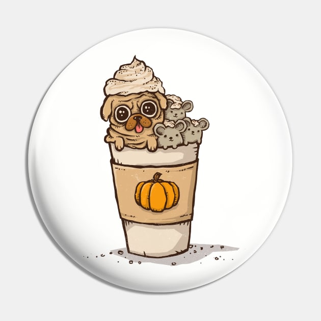 Pug and Mice Latte Pin by kg07_shirts