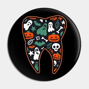 Womens Halloween Spooky Dentist tooth with pumpkin ghost spider web Pin