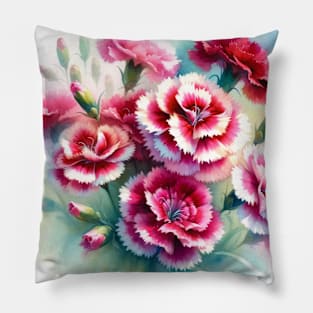 Vibrant Dianthus flowers Decor - Watercolor Flower Pillow