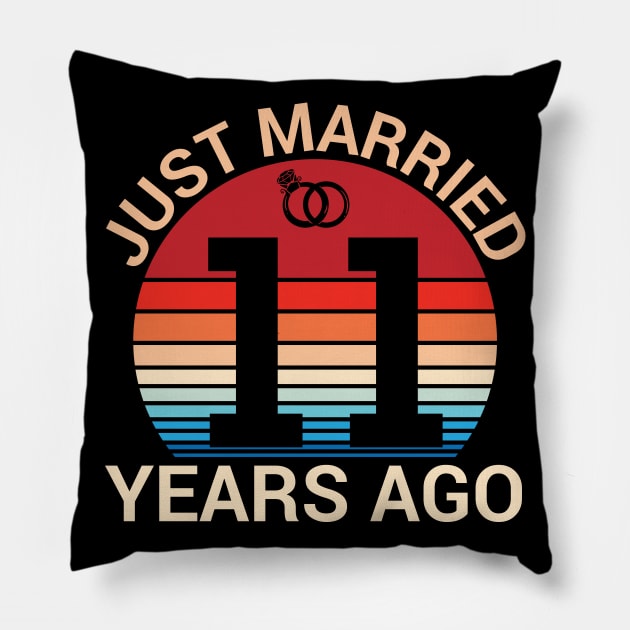 Just Married 11 Years Ago Husband Wife Married Anniversary Pillow by joandraelliot