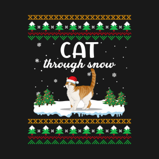 Cat Through Snow Funny Christmas Costume T-Shirt