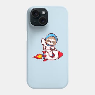 Cute Sloth Astronaut Riding Rocket And Waving Hand Cartoon Phone Case