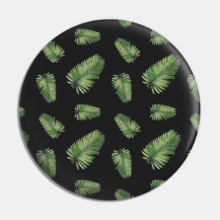 Green Palm Leaves on Black Background Pattern Pin