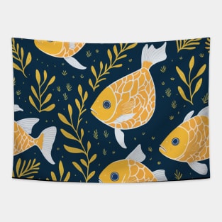 Colorful Gold Fish Swimming Pattern Tapestry