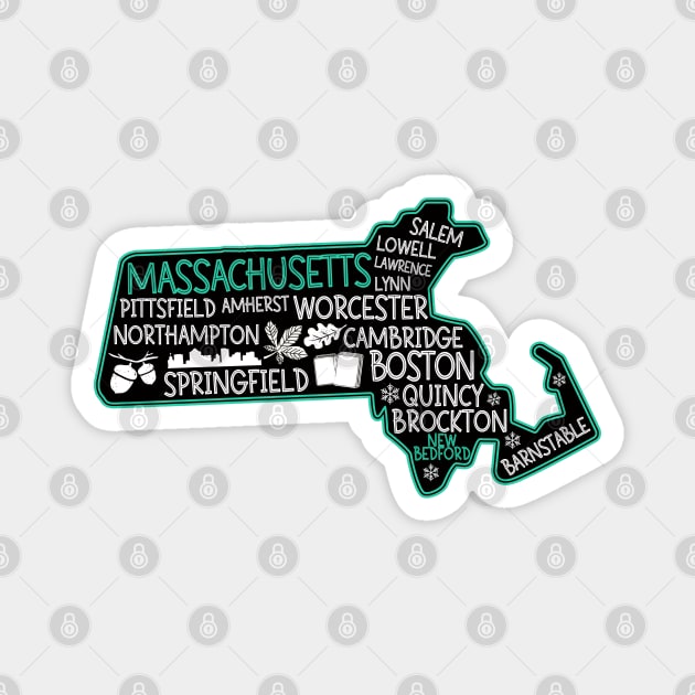 Massachusetts New Bedford cute map Lowell Lawrence Lynn Worcester Springfield Magnet by BoogieCreates