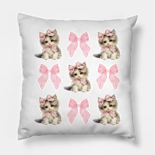 Girly Pink Bows and Kittens Y2k Coquette Aesthetic Pillow