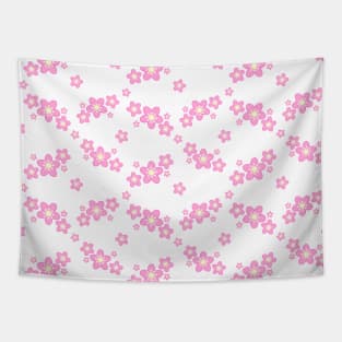 Cherry Blossom Sakura Flower Clusters Pattern in White Background Tapestry