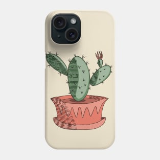 Green Cactus Succulent in Orange Pot Hand Drawn Line Art Phone Case