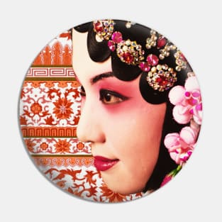 Chinese Opera Star with Orange Traditional Floral Pattern- Hong Kong Retro Pin