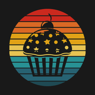 Vintage Retro Sunset Cupcake Silhouette T-Shirt