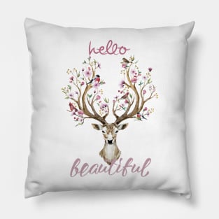 Hello Beautiful  Floral BOHO Deer Pillow