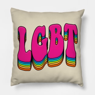 LGBT 70s Retro Style Rainbow Font Design Pillow