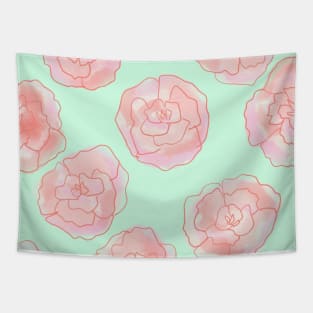 Pastel Pink and Green Roses Tapestry