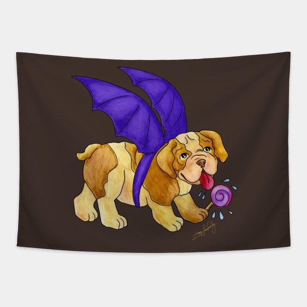 Sweet Halloween Bulldog Bat Tapestry by Happy Lines Family