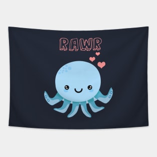 Cute Kawaii Octopus Rawr - Blue Tapestry