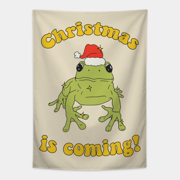 Christmas Frog in Christmas Hat ♥ Christmas Is Coming ♥ Tapestry by gnomeapple