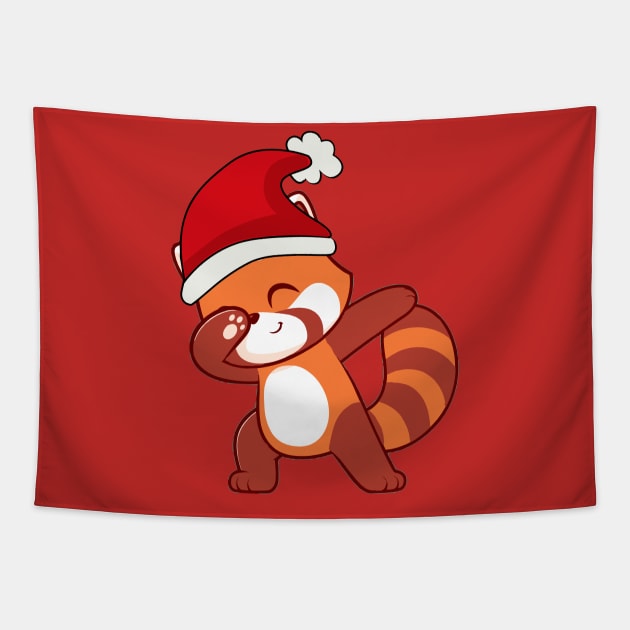 Cute Dabbing Red Panda Santa Hat Christmas Animal Gift Tapestry by Illustradise