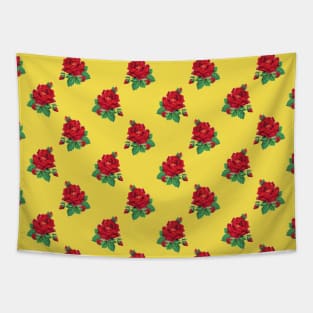 Red vintage roses on Illuminating Yellow Tapestry