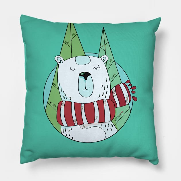 Winter Polar Bear with Scarf Pillow by SLAG_Creative