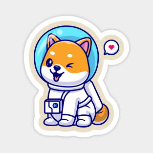 Cute Shiba Inu Dog Astronaut Sitting Cartoon Magnet