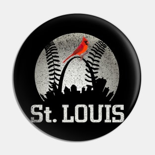 Vintage St Louis City Skyline Baseball At Gameday Pin