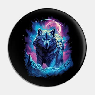 Lone Wolf Howling on Moon - Funny Wolves Pin