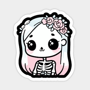 Cute Skeleton Girl with Flowers on Her Hair | Halloween Design in Kawaii Style Magnet