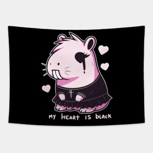 Pink Goth Capybara Cries My Heart Is Black Funny Guinea Pig Tapestry