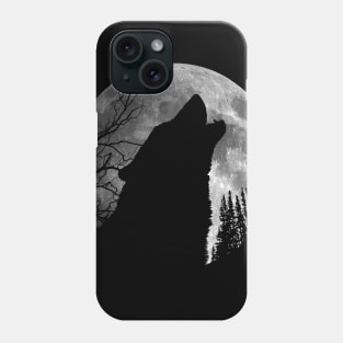 Dramabite Wild wolf howling to the full moon Phone Case