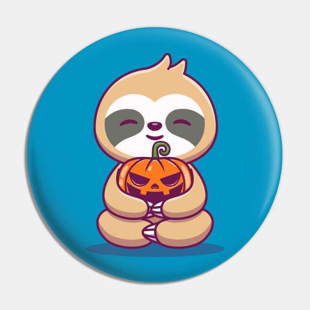 Cute Sloth Hug Pumpkin Halloween Cartoon Pin by Catalyst Labs