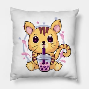 Kawaii Cat Drinking Bubble Tea Pillow