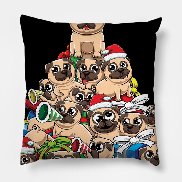 Cute Pug Santa Claus Christmas tree- dog lover X-mas costume Pillow by tmuzaa