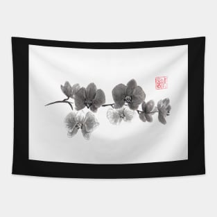 Curious orchid sumi-e painting Tapestry