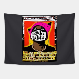 Legalize Blackness Black Lives Matter Memorial Fence - Dark Complexion - Black Eyes - Orange Halo - Back Tapestry