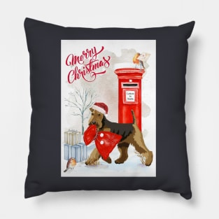 Airedale Terrier Merry Christmas Santa Dog Pillow