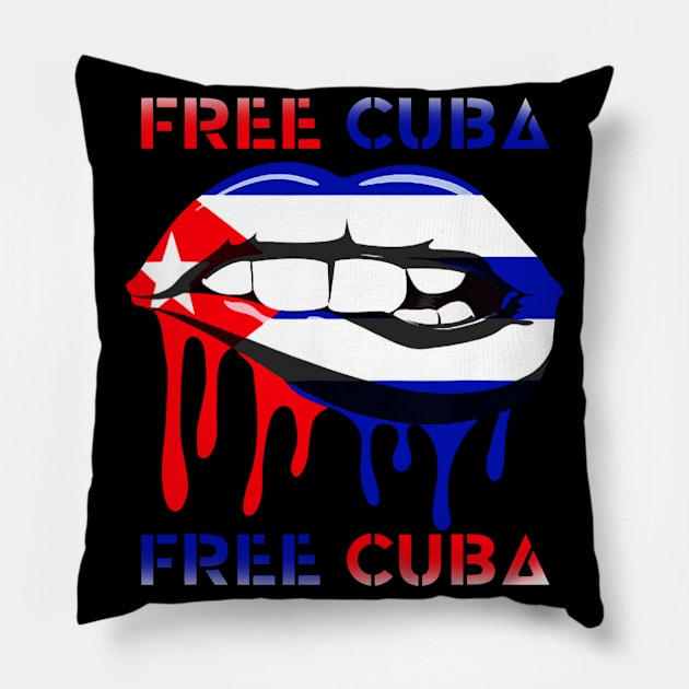 Cuba Flag and Lips Free Patria Cuban Pride y Vida Pillow by dyazagita