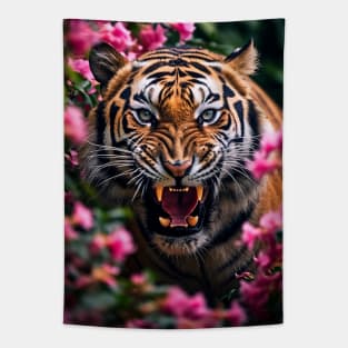 Floral Tiger Roar Tapestry