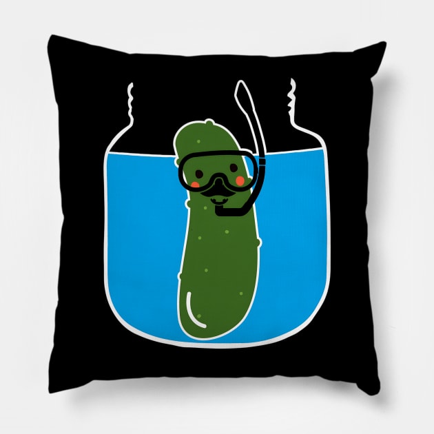 Funny Pickle Diving In A Pickle Jar Pillow by DesignArchitect