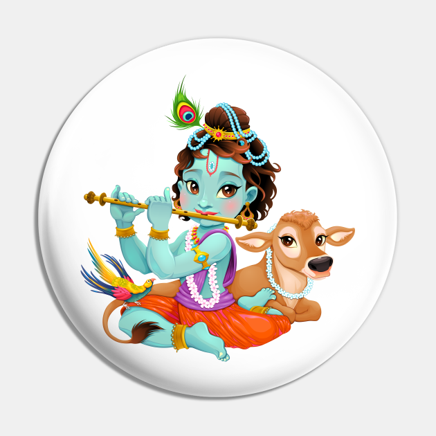 Baby Krishna with sacred cow - Krishna - Pin | TeePublic Baby Krishna with sacred cow - Krishna - Pin | TeePublic