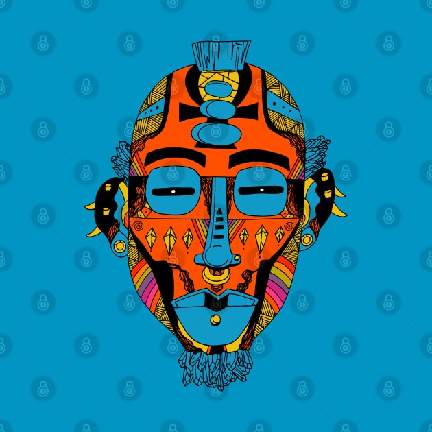 Orange Blue African Mask 5 by kenallouis
