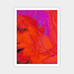 Portrait, digital collage and special processing. Face glimpse.Very beautiful guy. Very soft. Orange, red and violet. Lot of spots. Magnet