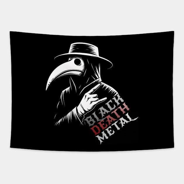 Creepy Metalhead Plague Doctor: Ready to Headbang! Tapestry by MetalByte