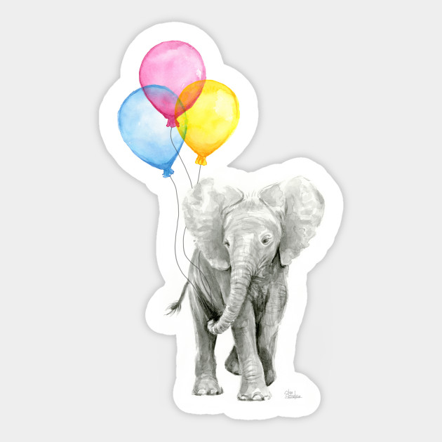 Baby Elephant Watercolor With Balloons Elephant Sticker