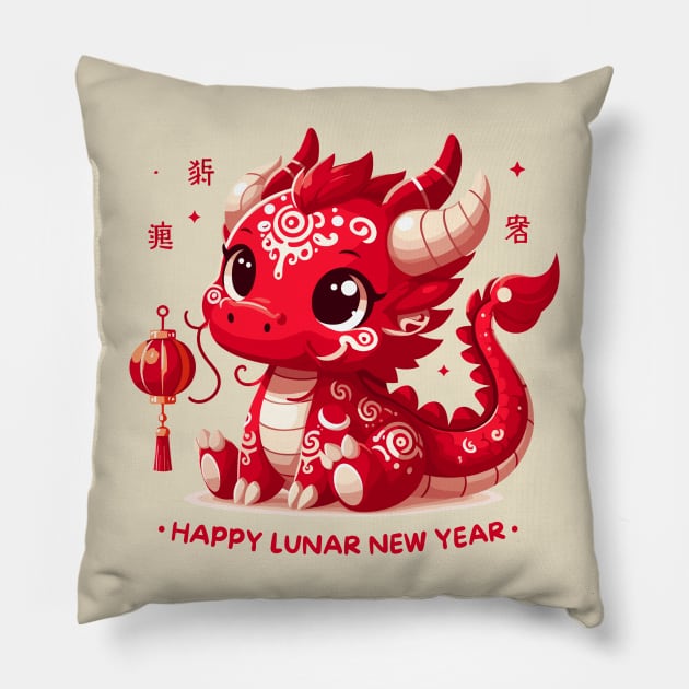 Happy Dragon Year 2024 Pillow by Minisim