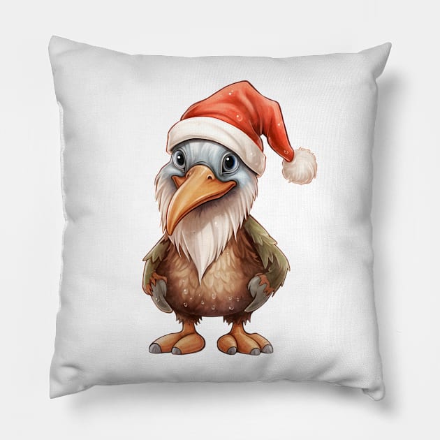 Brown Pelican in Santa Hat Pillow by Chromatic Fusion Studio